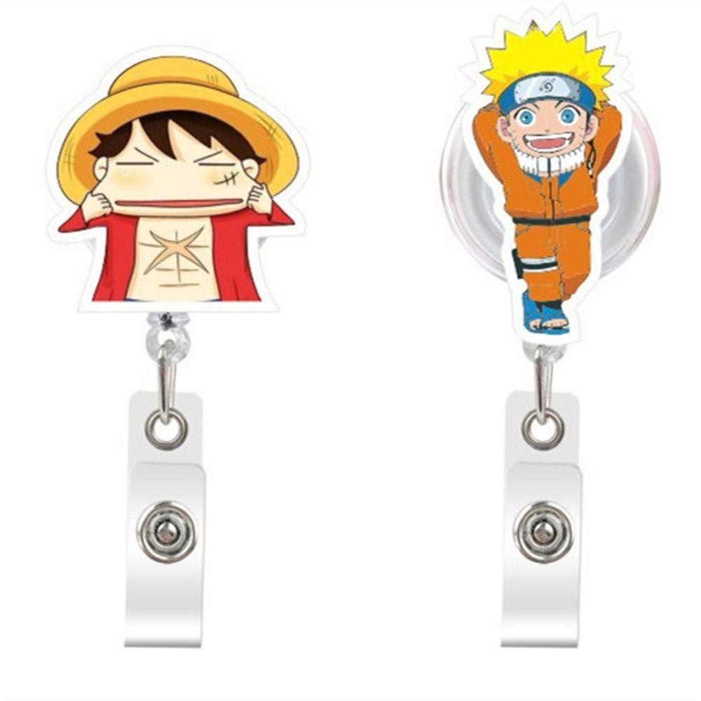 Mxbeauty Retractable Badge Reel Cute Anime Name Tag Luffy Naruto Card Holder Penahan Kartu Nama