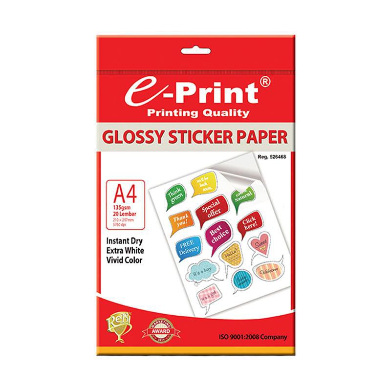 

Rad Kertas Sticker / Stiker E-Print Glossy A4 135 gsm 1 Pak ( 20 Lembar )