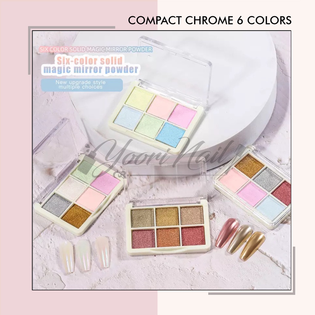 Compact chrome pallete 6 color solid powder mirror effect chrome powder nail art