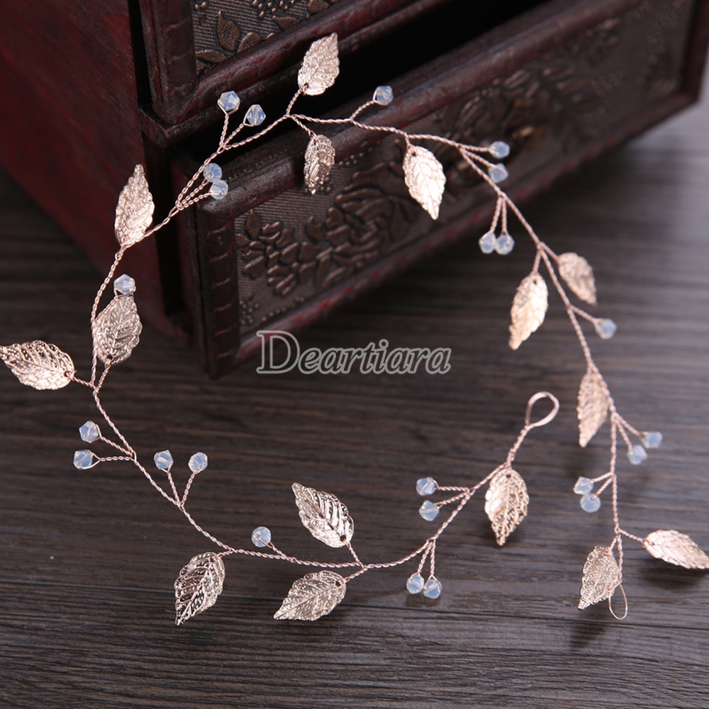 Headband Desain Daun Rose Gold Handmade Gaya Eropa Amerika Untuk Aksesoris Rambut Pengantin