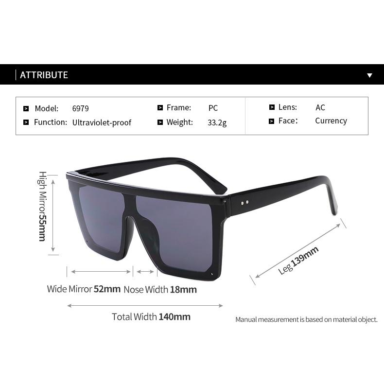 2022 Kacamata Hitam Oversize Frame Kotak Besar Aksen Rivet Untuk Wanita