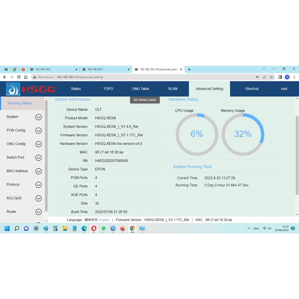 EPON OLT 4 PORT HSGQ XE04 10G UPLINK DENGAN SFP PX20+++ 8db ASLI ODI