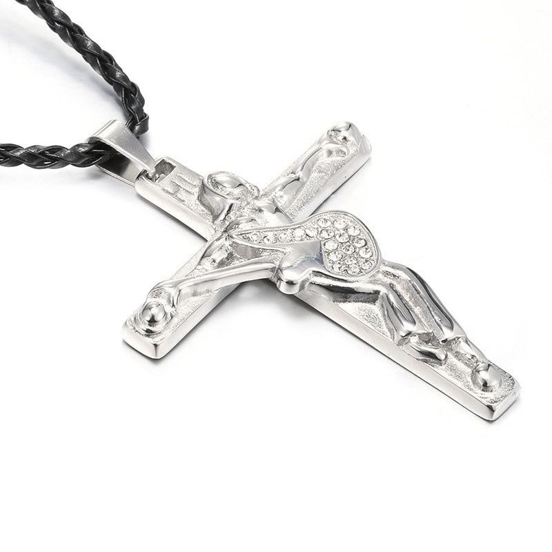 New Men's Fashion Guitar Jesus Cross Pendant Necklace Jewelry