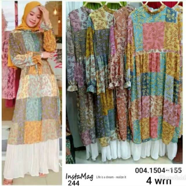 Long Dress Plisket Zara Flower Dress Gamis Import Bangkok Original