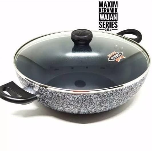 MAXIM NEOSTONE Wajan Kuali Keramik 30 cm WOK - Kuali Anti Lengket Marble Ceramic / Panci keramik + tutup Kaca