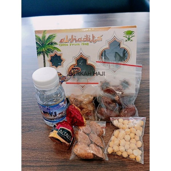 paket souvenir oleh oleh haji dan umroh + air zamzam ori + kacang almond + coklat arab