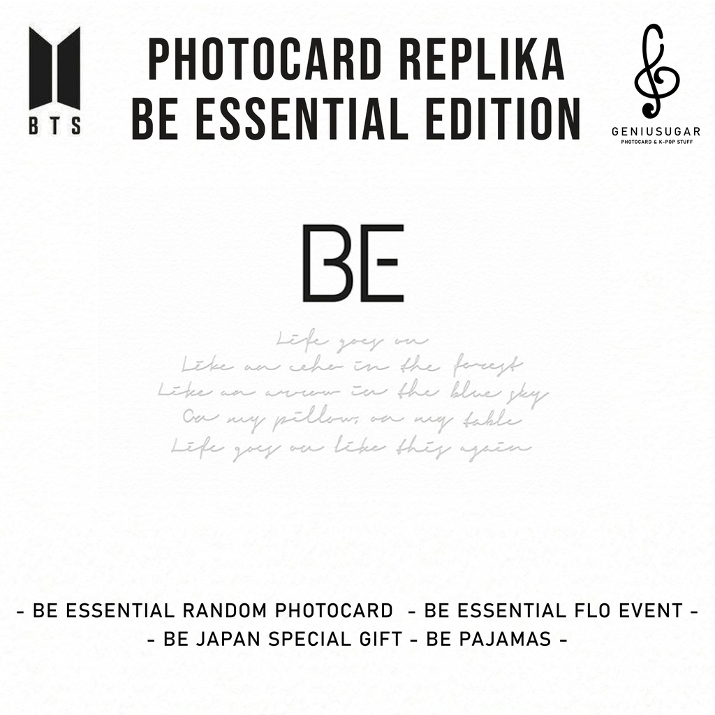 [BTS BE ESSENTIAL 2] PHOTOCARD UNOFFICIAL REPLIKA BE RANDOM PC FLO EVENT BE JAPAN BE PAJAMAS