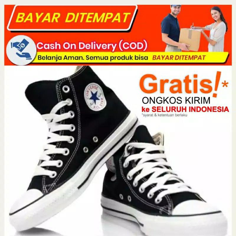 Berkualitas!! Sepatu Converse Hitam Pria Wanita Sneakers All Star Tinggi Sepatu Casual Tali Grade Original