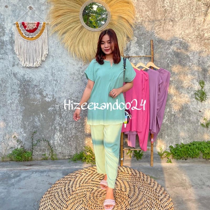 Pajamas Polos Busui Lengan Pendek Celana Panjang Bahan Katun Rayon LD 120