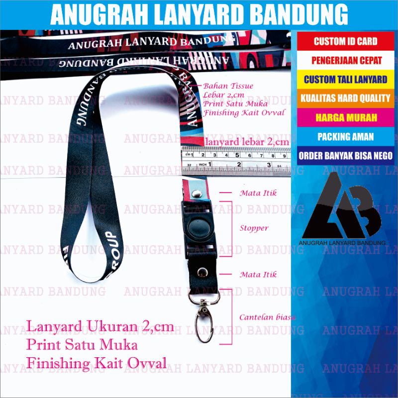 

CETAK TALI LANYARD PRINTING CUSTOME 2 CM 2 SISI CANTELAN OVAL/TALI LANYARD CUSTOME OVAL/GANTUNGAN LANYARD OVA