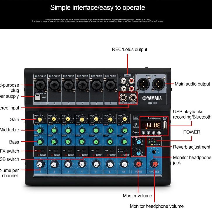 LANGSUNG ATC.. AUDIO MIXER YAMAHA DX08/DX06/DX04 SBLUETOOTH,USB,RECORD,SOUNDCARD,REVERB Mixer audio 