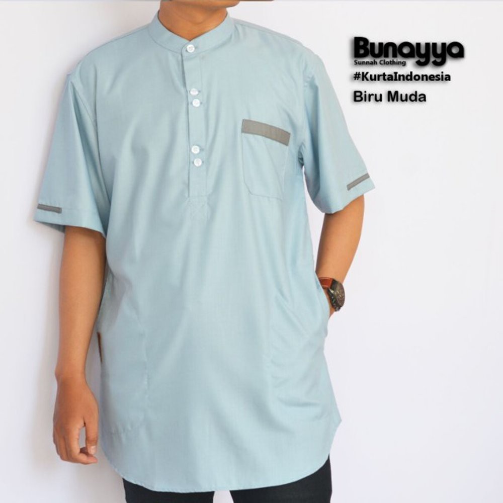Jual Baju Koko Pria Kurta indonesia Bunayya - Biru muda