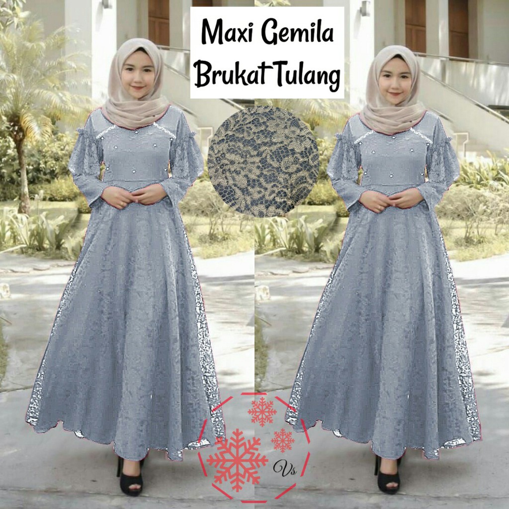 Gemila Baju Gamis Brukat Premium Remaja Dewasa Wanita Muslim Terbaru - Size M L XL XXL Jumbo