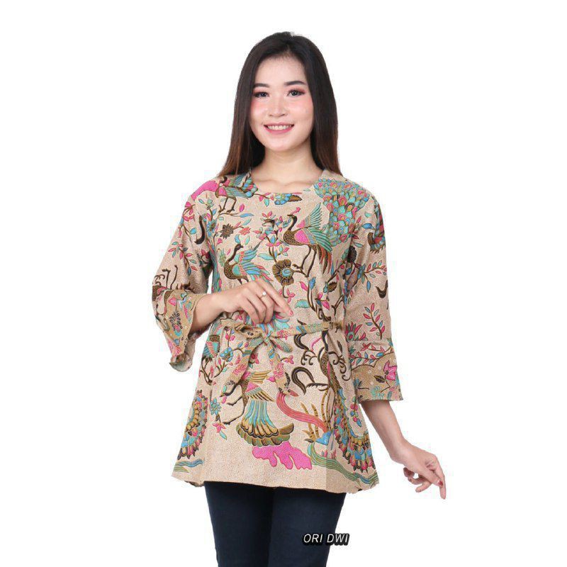 baju batik blouse cewek/wanita motif terbaru.baju atasan kerja-Motif merak tosca