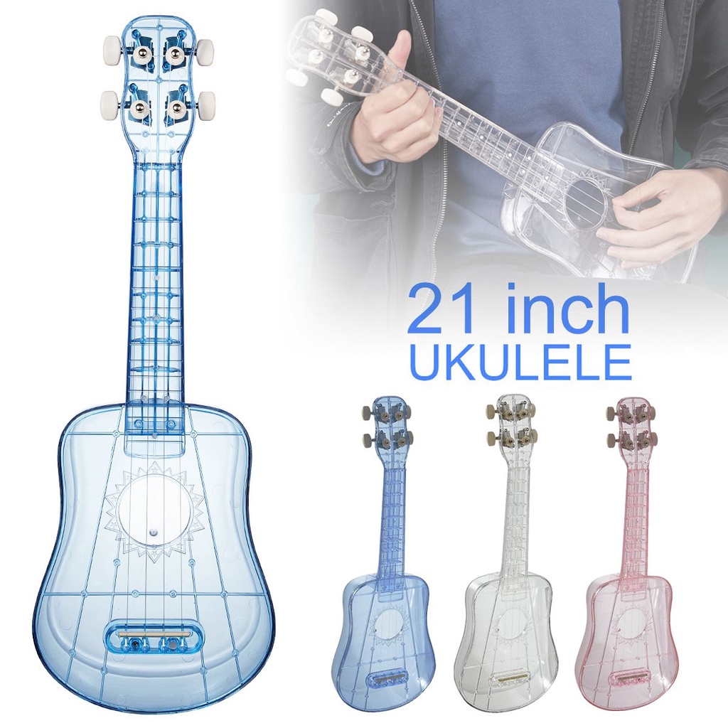 Gitar Ukulele Soprano 4 Senar Bahan PC Transparan Ukuran 21 Inci