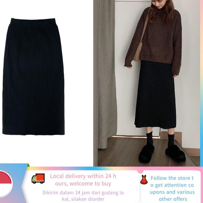 ‚ Korea Rok Panjang Wanita/Rok Span Rajut Rok Korean Style /Model Longgar Rok Selutut  ..,