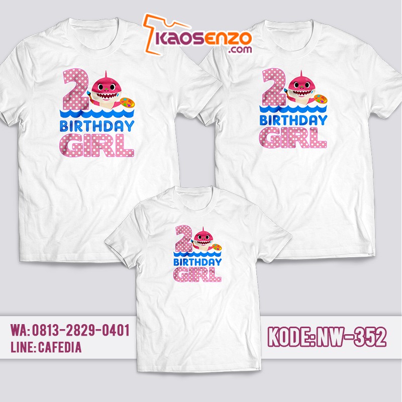 Baju Ulang Tahun | Baju Couple Keluarga | Kaos Motif Baby Shark NW 352 | Gratis Custom | Kaos Cauple