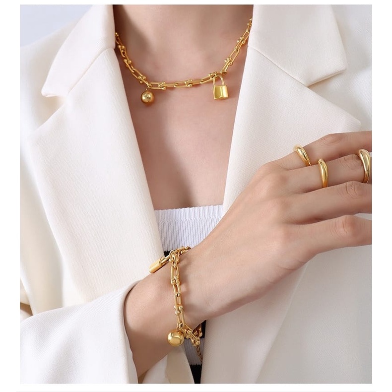 Kalung KL169 &amp;  Gelang GL77 Stainless Steel 316L  / Kalung Titanium Premium Fashion Wanita Kalung unik Lucu Elegant / Deluna/ BB