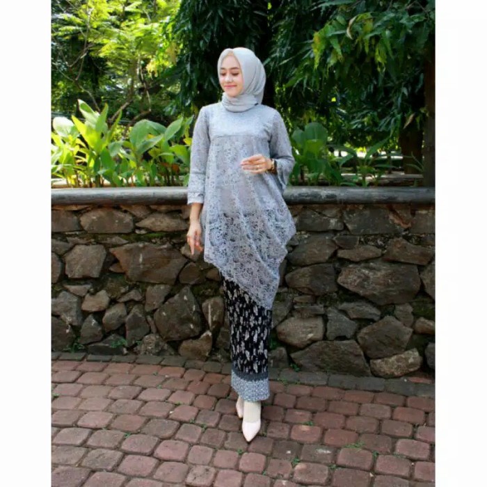 WBS Set kebaya Tunik miring baju brokat pesta/ modern atsan baju brukat - SILVER, ATASAN SAJA ORIGIN
