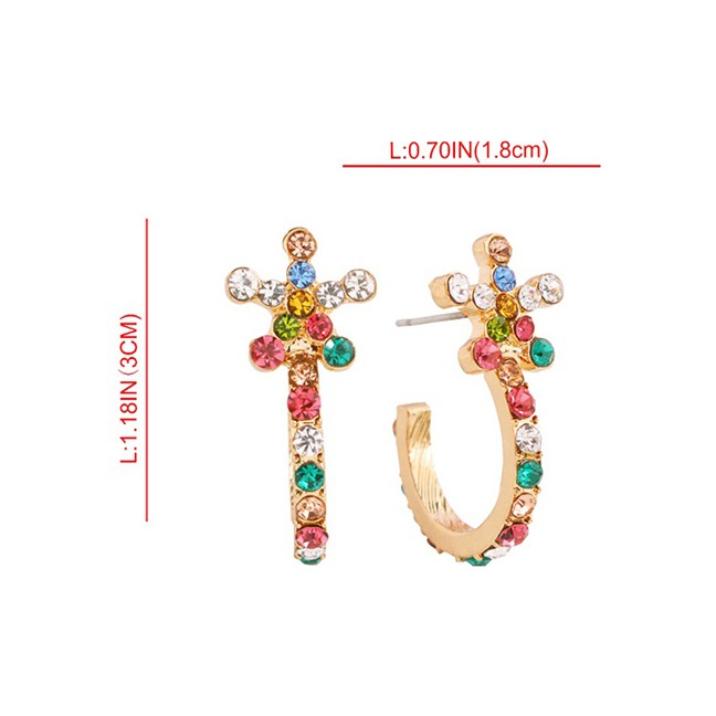 LRC Anting Tusuk Fashion Gold Color Drill Alloy Diamond Flower C-shaped Earrings F77992