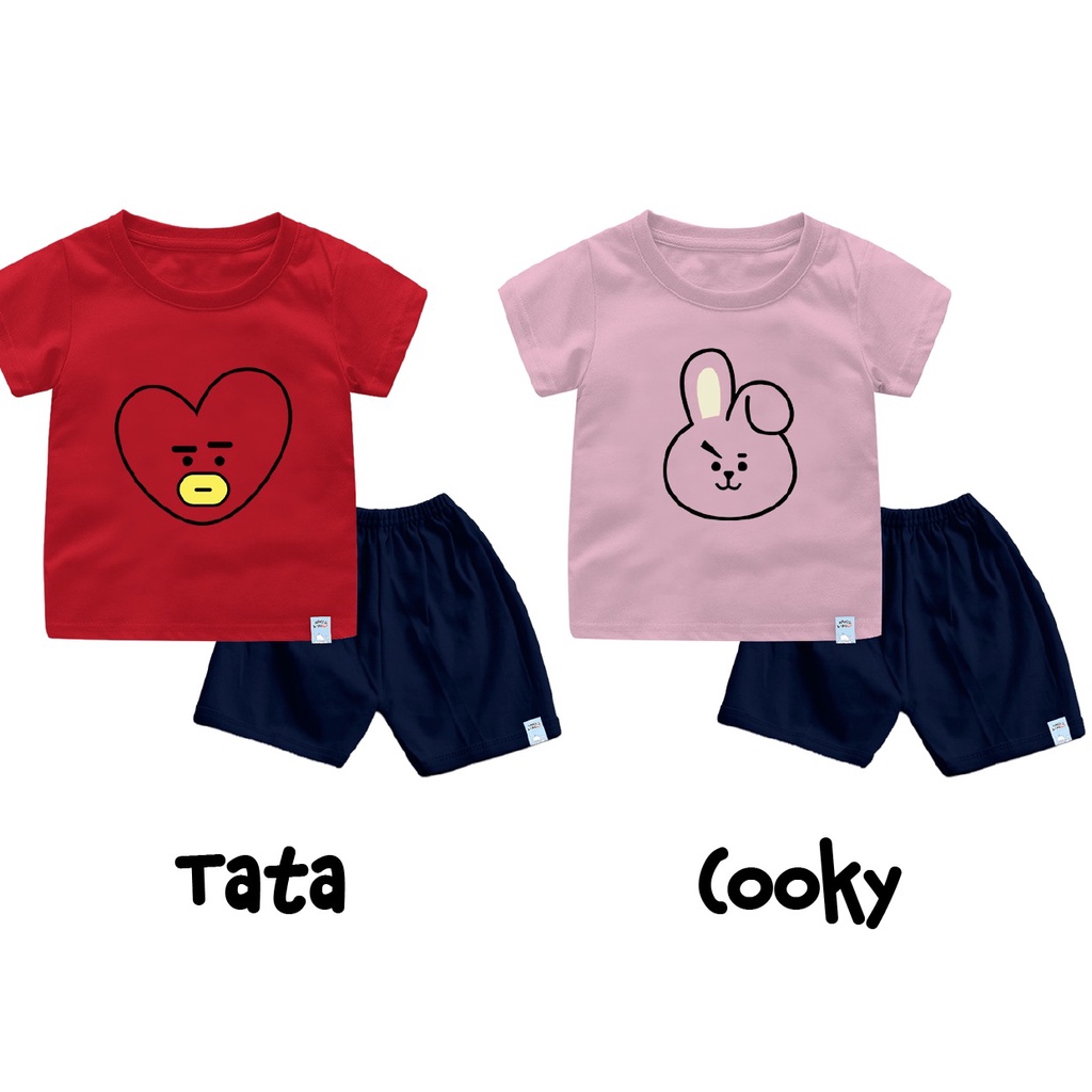 Baju Kaos Setelan BT21 Untuk Bayi dan Anak Bahan Katun Combed 30s Lembut dan Nyaman Dipakai