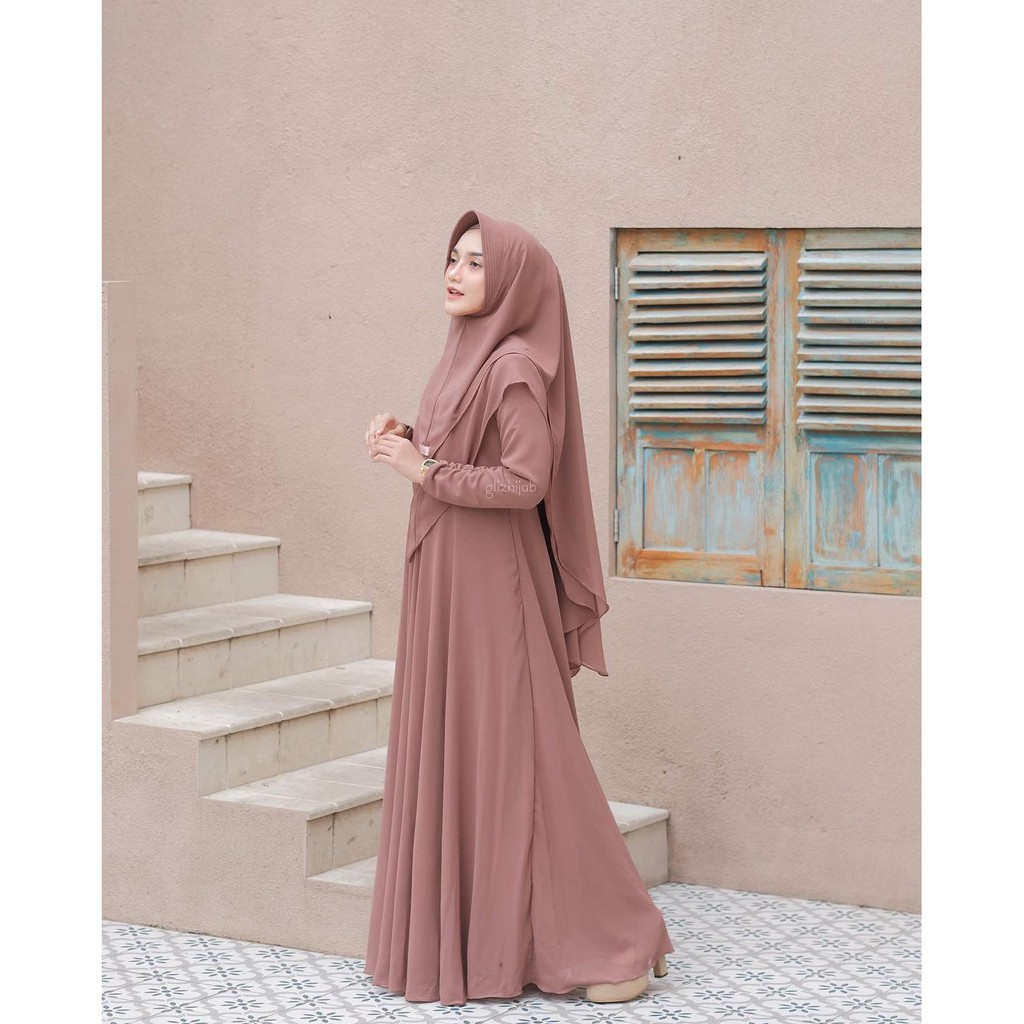 Gamis Set Hijab Jumbo Ld 120 130 140 Baju Gamis Dress Muslim Wanita Remaja Murah MAYRA SYARI + KHIMAR-2