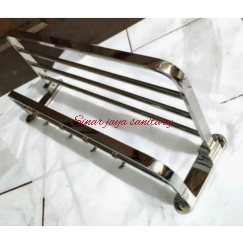 Rak handuk lipat stainless / gantungan baju 60cm dua susun stainless / gantungan handuk stainless