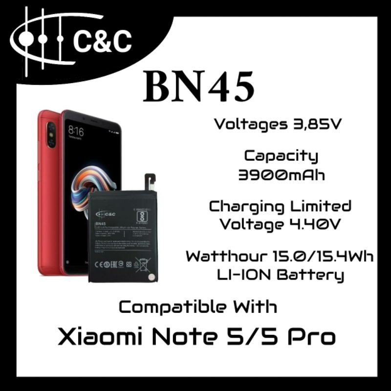 BATERAI BATRE  XIAOMI REDMI NOTE 5 BN45 BATTERY MERK C&amp;C