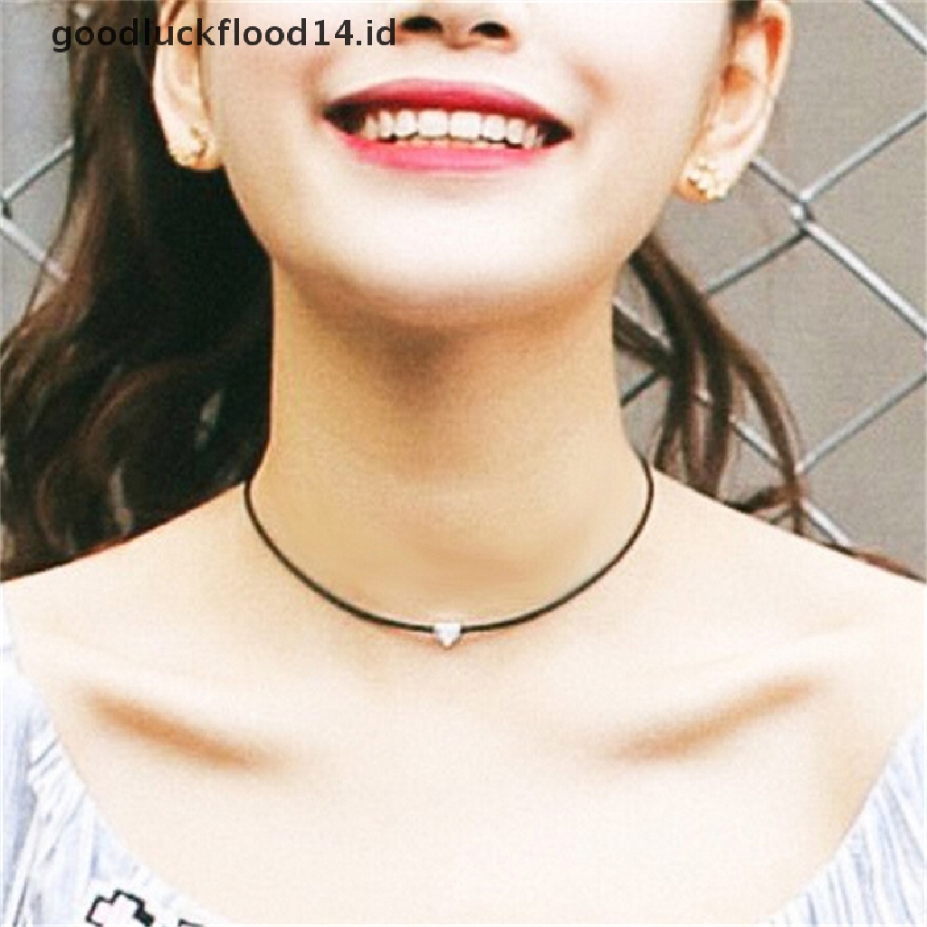 [OOID] Fashion Women Faux Leather Chokers Chain Heart Necklace Vintage Jewelry Black ID