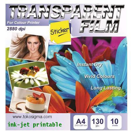 

Kertas / Stiker Transparan Film Printable Inkjet 130Micron A4