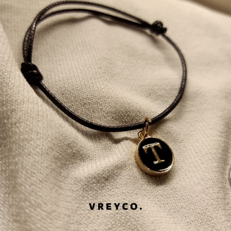 [INISIAL] MODEL A GELANG TALI INISIAL EPOXY COUPLE PASANGAN HITAM-3