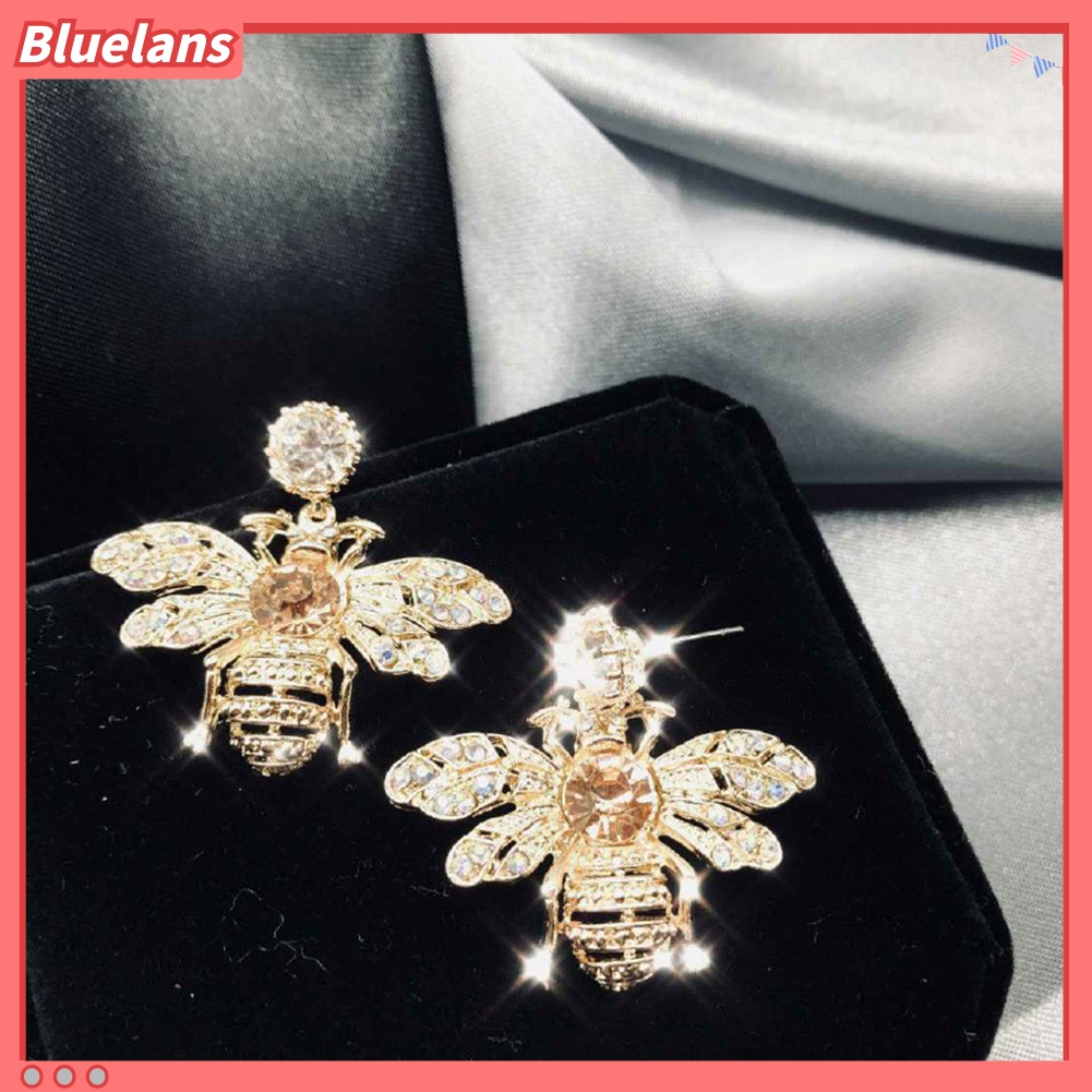 Bluelans Anting Stud Desain Lebah Madu Aksen Berlian Imitasi Untuk Wanita