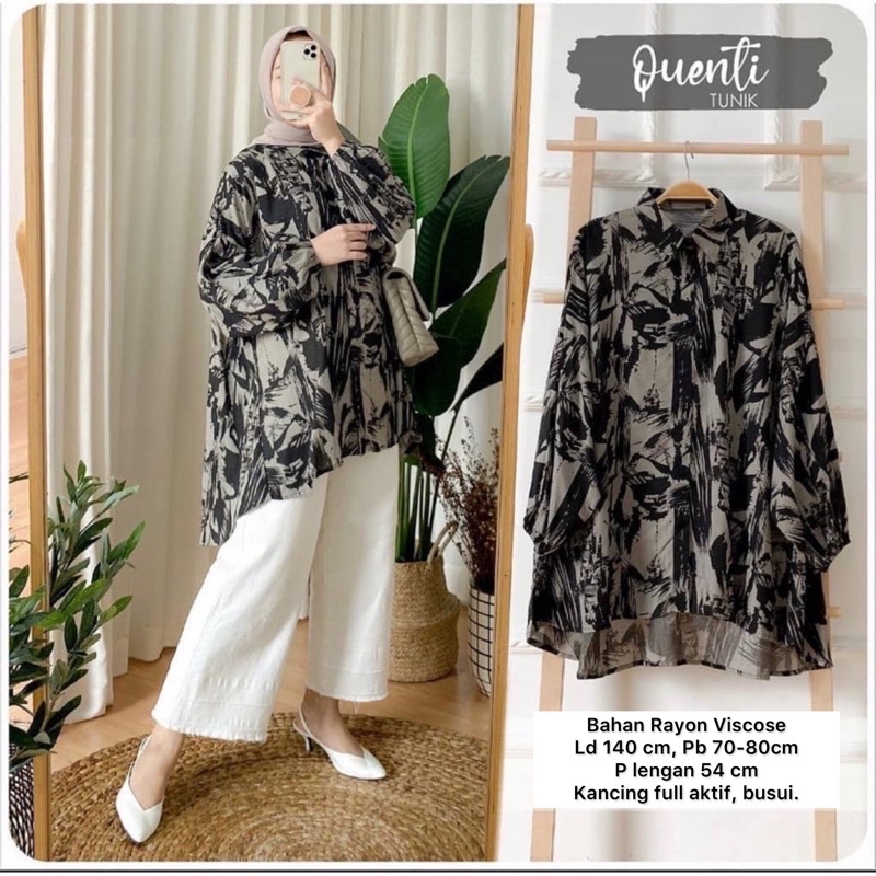 MONOCHROME OVERSIZE BLOUSE MOTIF - ATASAN RAYON FULL KANCING JUMBO / ATASAN RAYON KOMBINASI-QUENTI OVERSIZE