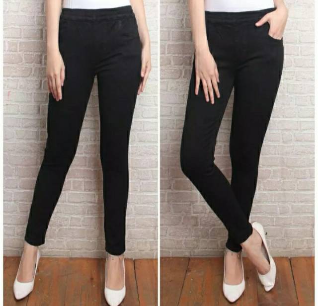 Legging jeans wanita pensil pinggang karet-celana panjang wanita-Legging jeans jumbo 27-42