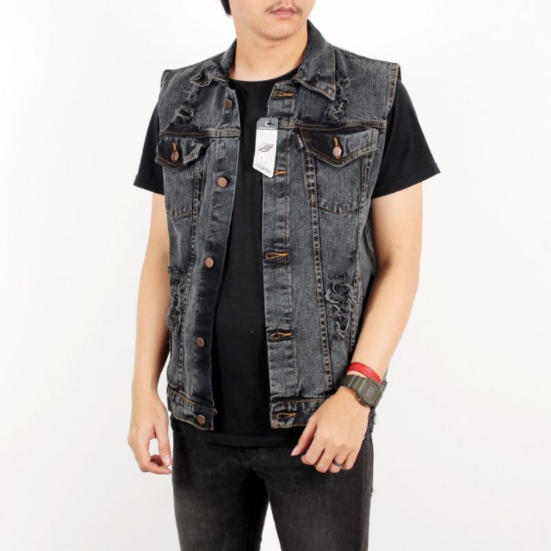 Rompi jeans pria ukuran xl hitam blackwash terbaru terlaris termurah