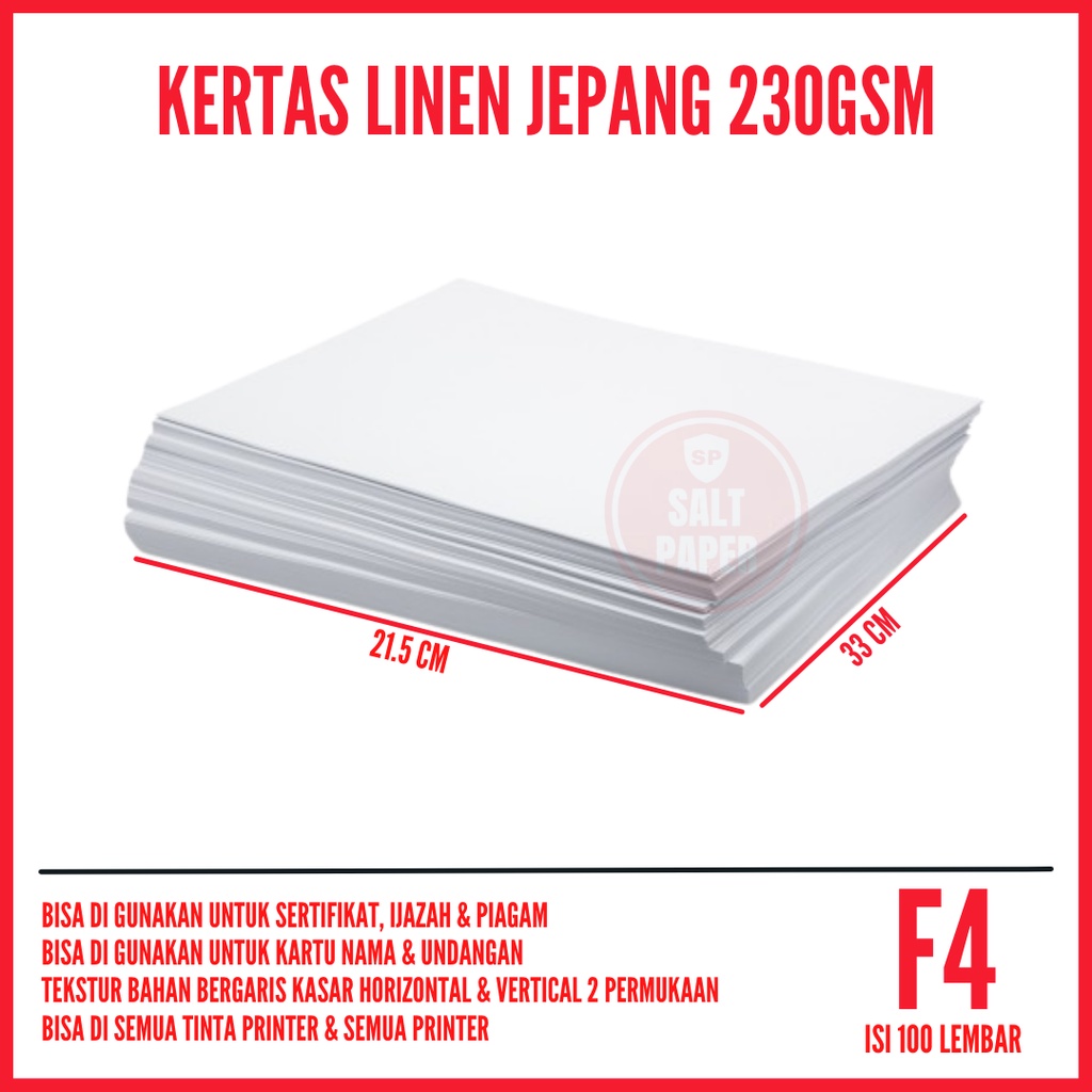 Kertas Linen F4 230 gsm isi 100 lembar / Kertas Linen Jepang F4 / Kertas Sertifikat F4 / Kertas Piag