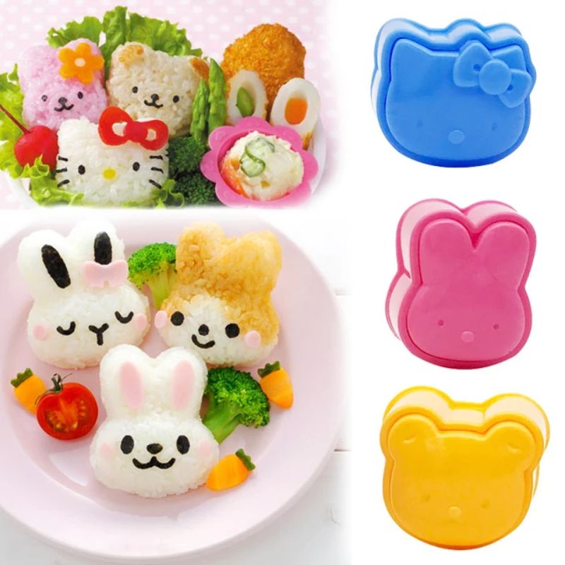 3pcs Set Kids Bento Cetakan Nasi Sushi Bento Anak Motif Kelinci