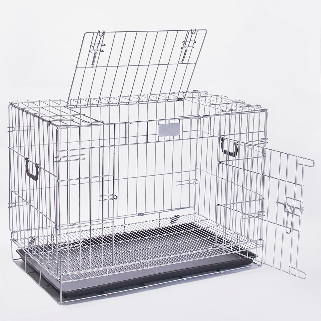 Kandang  Besi Lipat Tebal Size XL (92cm x 56cm x 66cm) Kucing / Anjing / Kelinci-Abu Silver