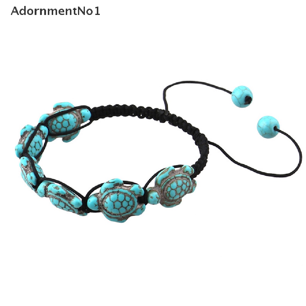 (AdornmentNo1) Gelang Tangan Tali Adjustable Gaya Vintage Bohemia Motif Kura-Kura + Turquoise Untuk Wanita