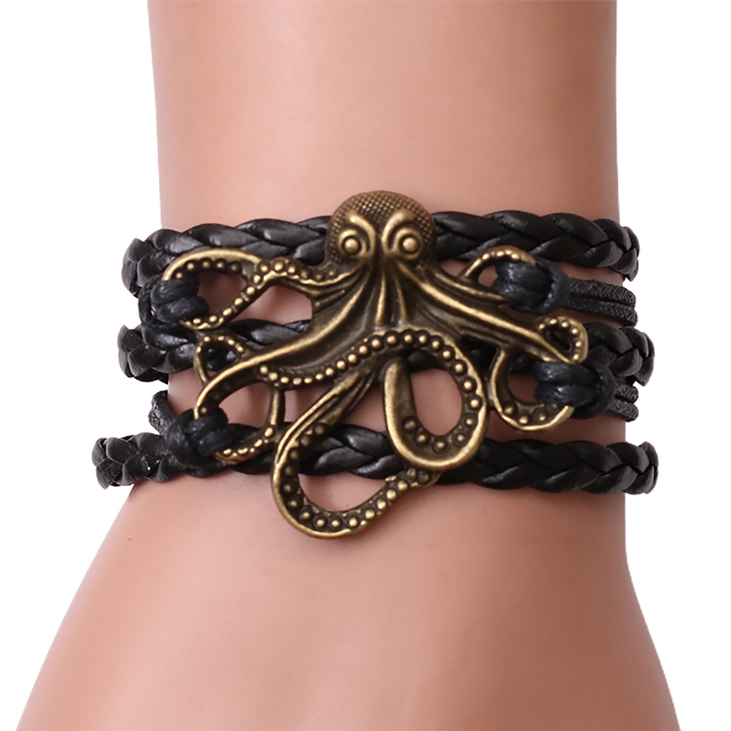 Hu Hu Hu Hu Hu Alat Bantu Pasang Kacamata♡ Gelang Tali Kulit Kepang Dengan Charm Gurita Bahan Alloy Untuk Priawanita