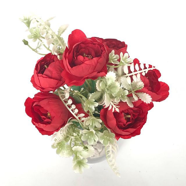 BUNGA TANGKAI MAWAR CENTIFOLIA - rose peony ranuculus tosca ungu pink merah bunga artificial palsu-Merah