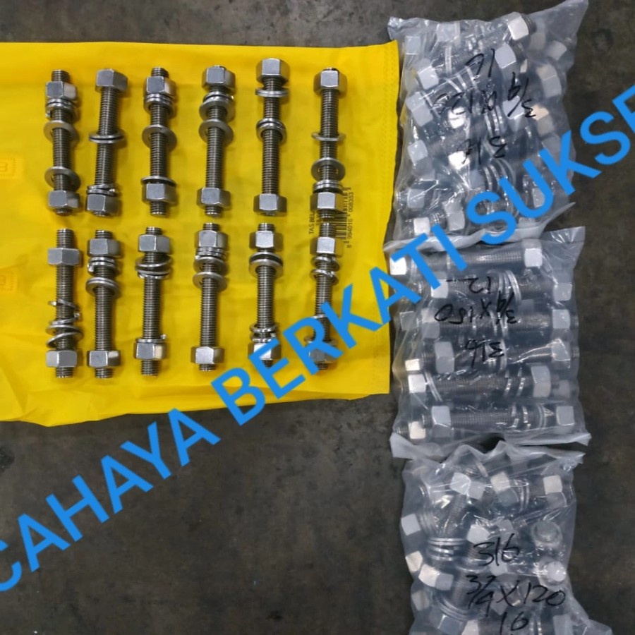 STUD BOLT DAN 2 HEX NUT DAN 2 WASHER SIZE M14 X 140 MM SS316