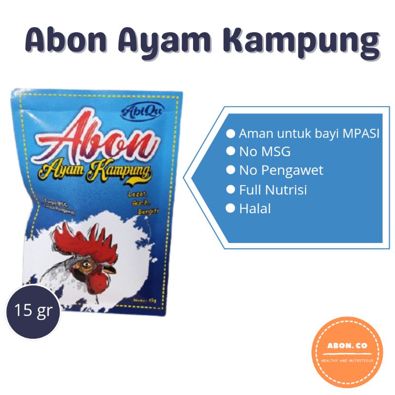 

ABON AYAM KAMPUNG ABIQU BAYI MPASI 15gr SEHAT NON MSG TANPA PENGAWET