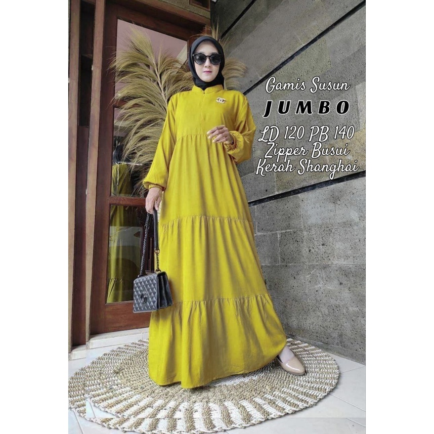 Gamis Syari Rayon Adem Warna Polos Susun Cantik Elegan Canda Busui Wudhu Friendly Matilda Kuning Ori