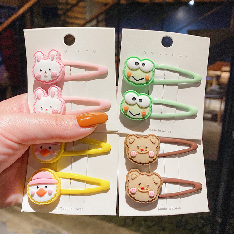 2 Pcs Cute Cartoon Hairpin Korean Simple Hair Clip Girls