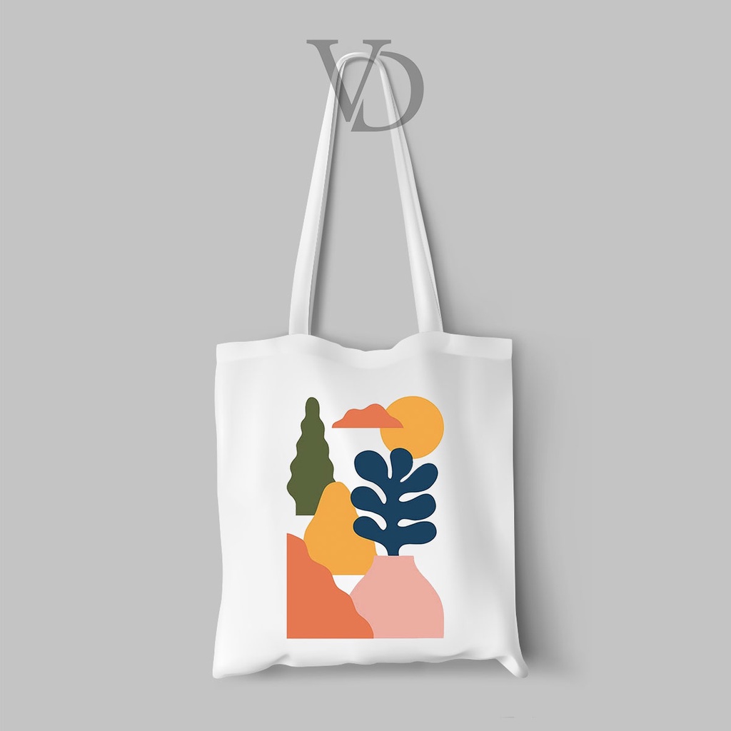 TOTE BAG BAHAN KANVAS MOTIF NORDIC TROPICAL ART TERBARU / AESTHETIC TOTE BAG / TAS BELANJA MOTIF