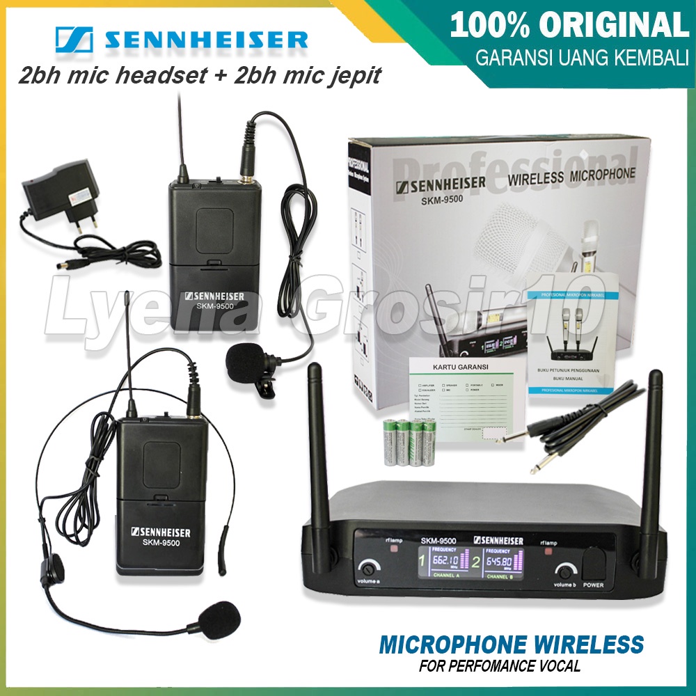 MICROPHONE WIRELESS SENNHEISER SKM 9500 JJHH / 2  Mic Jepit + 2 Headset Bando SKM-9500 SKM9500
