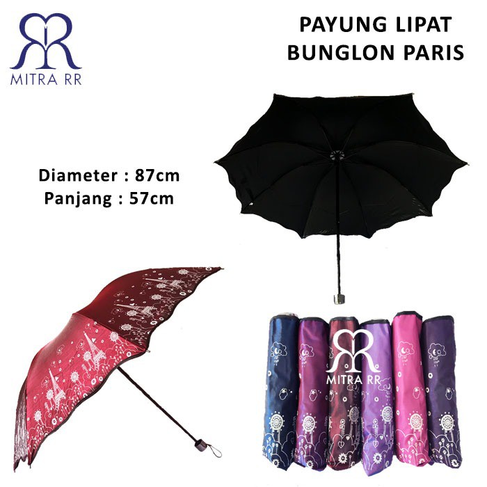 Payung Lipat Bunglon Motif Paris Lipat 3 Payung Sakura Anti UV