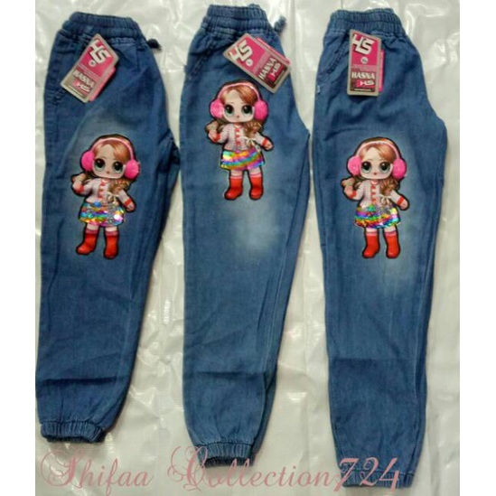 Celana Joger / Celana Jeans / Celana Panjang / Celana Joger Anak Perempuan / Motif Karekter Boneka LOL LED size (1. 2. 3. - 4. 5. 6.) - Usia 1-6 tahun