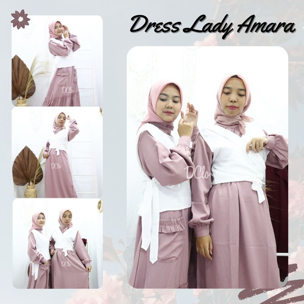 Lady Amara Dress Set Gamis + Vest Rompi Tali Wanita Remaja Dewasa Bahan Itty Crepe Premium Size L / Dress Kondangan Cewek Kekinian Elegan Simple 2022 / Baju Pesta Viral Beraneka Warna